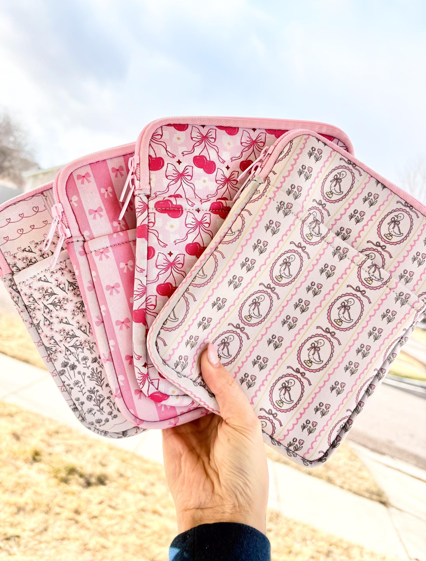 Pink Striped Bow Kindle Sleeve