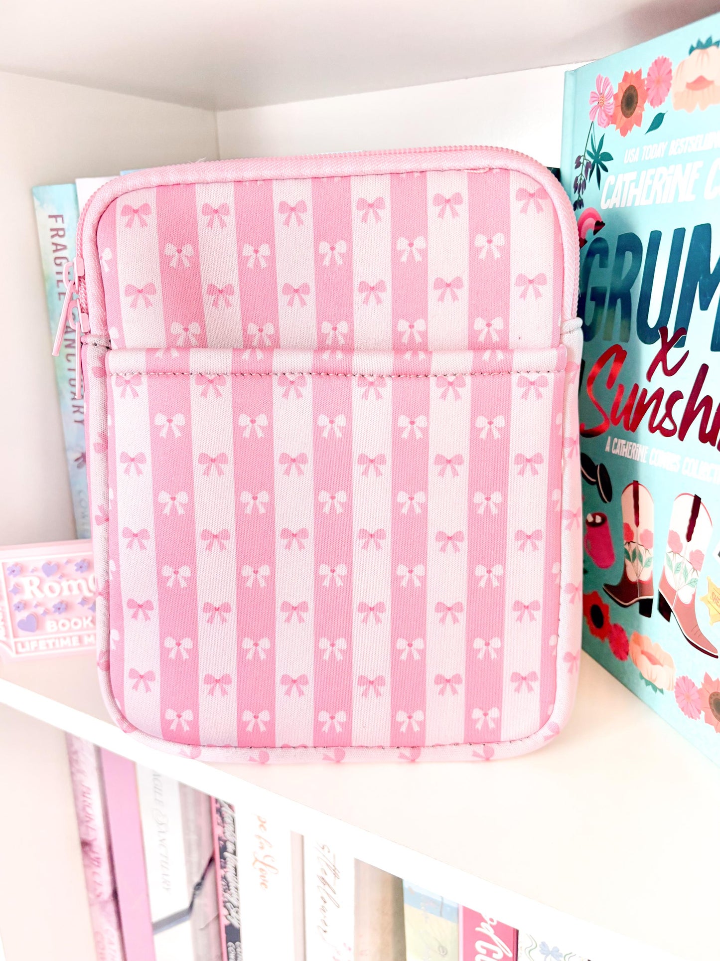 Pink Striped Bow Kindle Sleeve