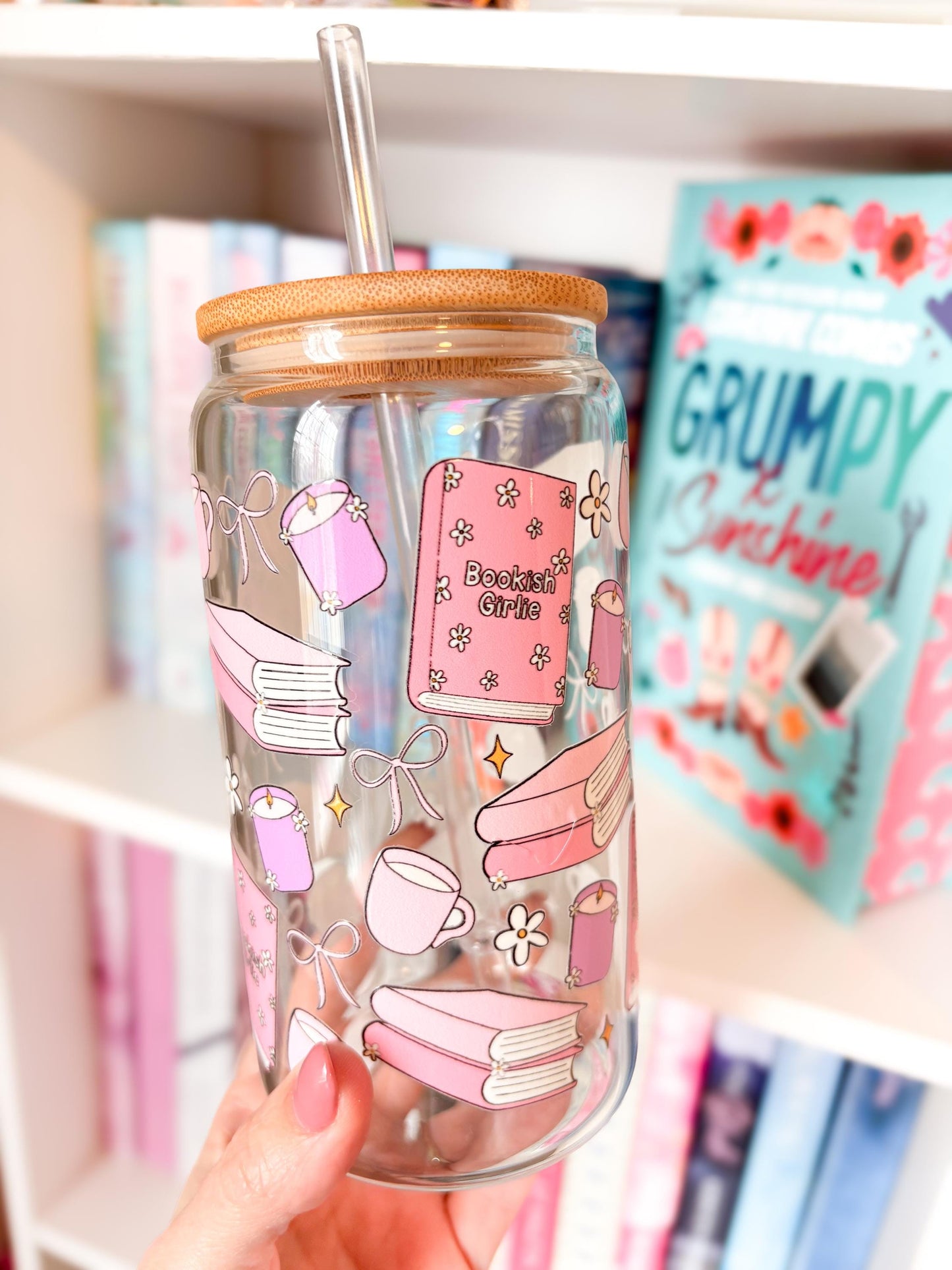 Pink Bookish Girlie Glass Tumbler