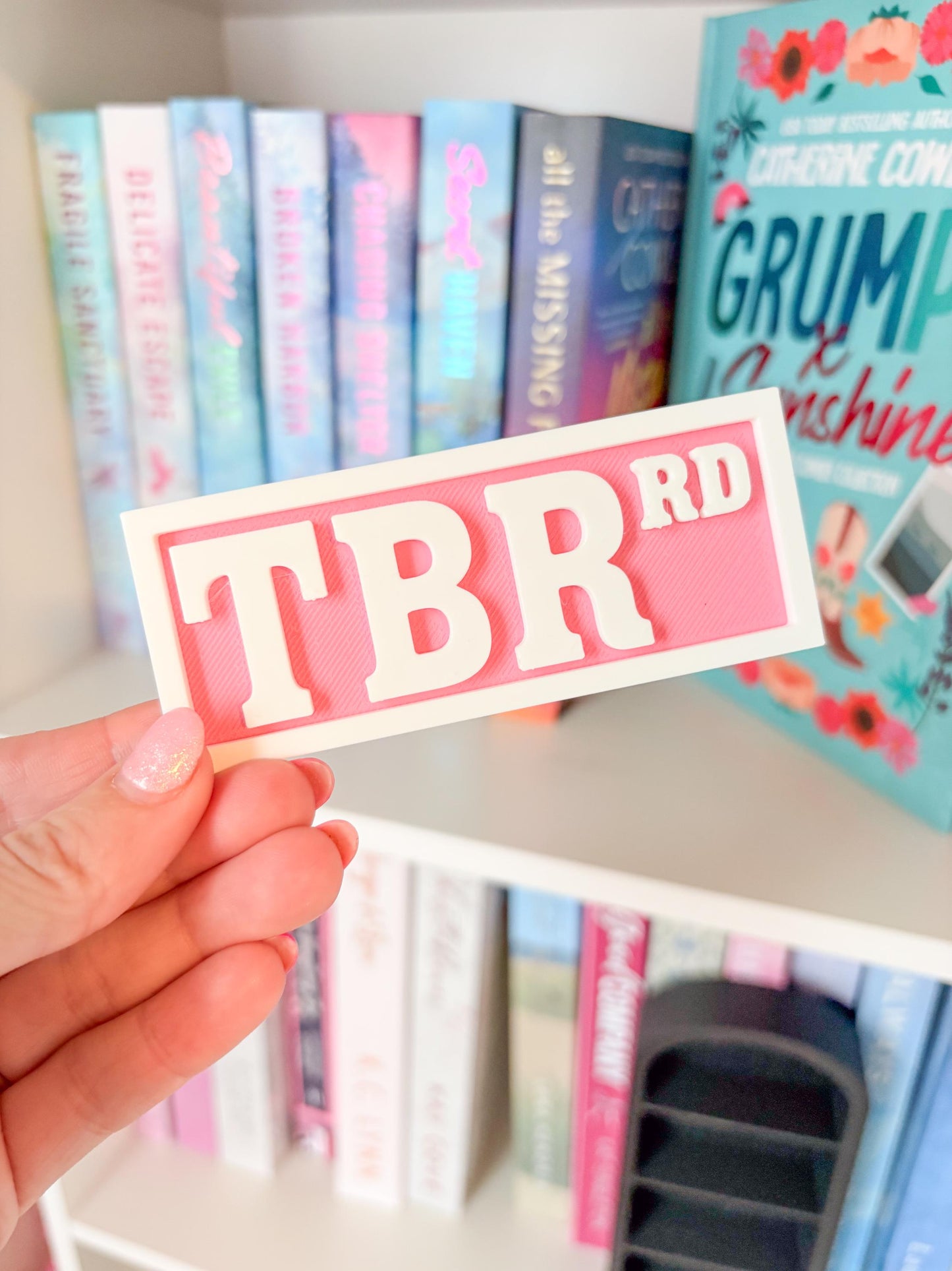Pink TBR Bookshelf Sign