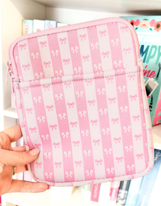 Pink Striped Bow Kindle Sleeve