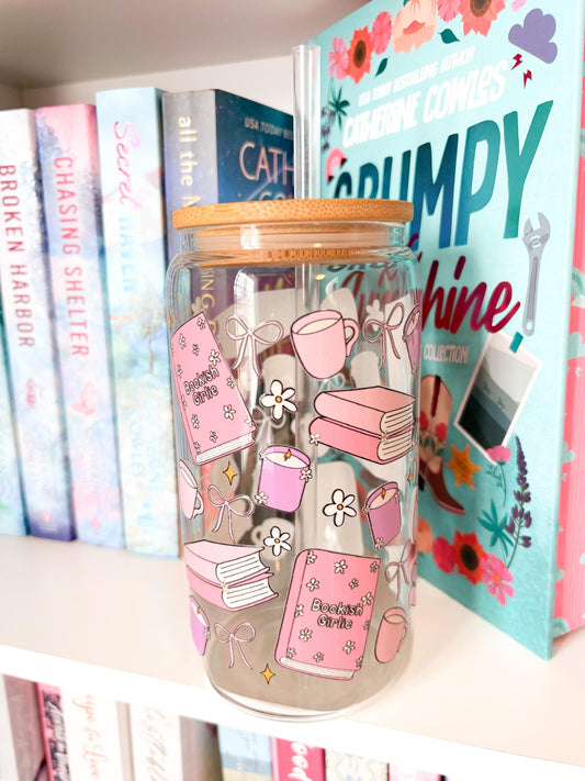 Pink Bookish Girlie Glass Tumbler