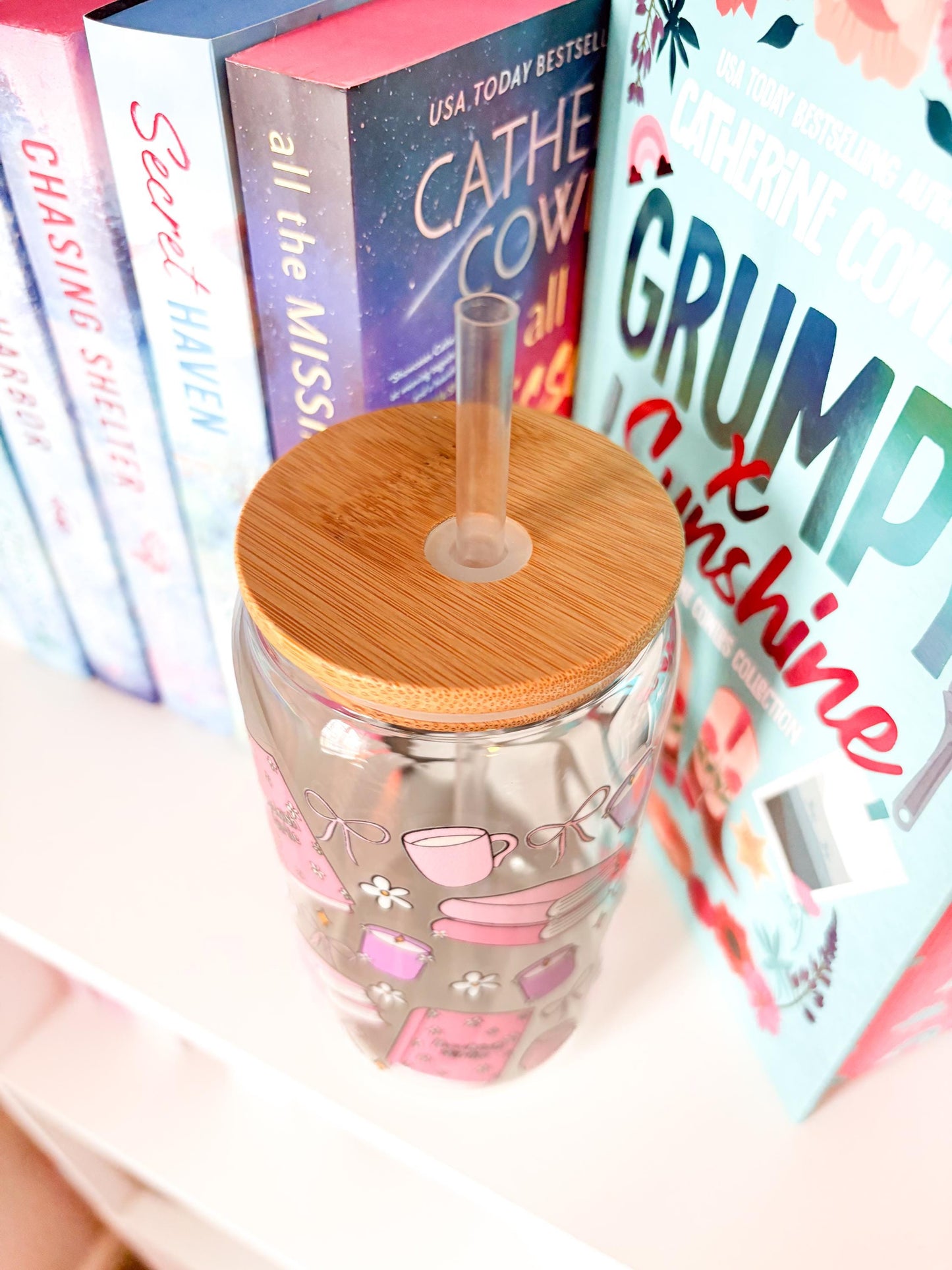 Pink Bookish Girlie Glass Tumbler