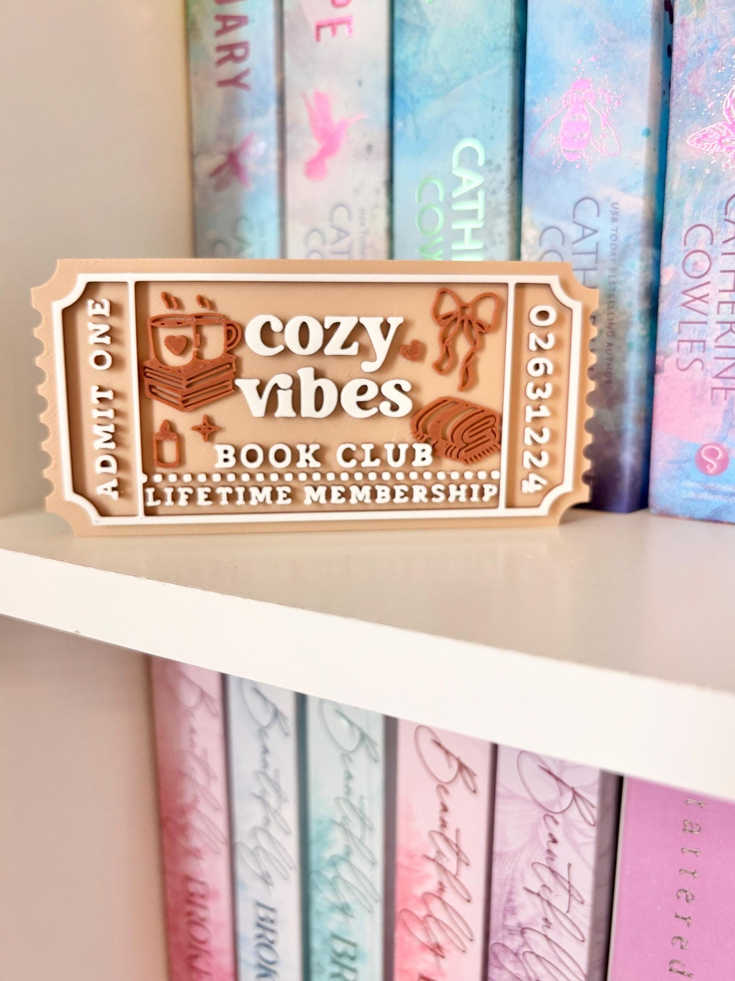 Printed cozy vibes Book Club Sign Ticket