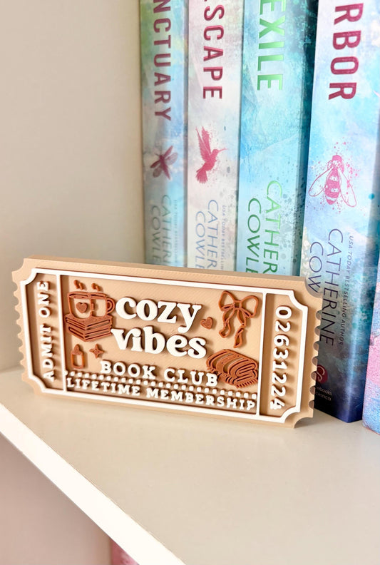Printed cozy vibes Book Club Sign Ticket