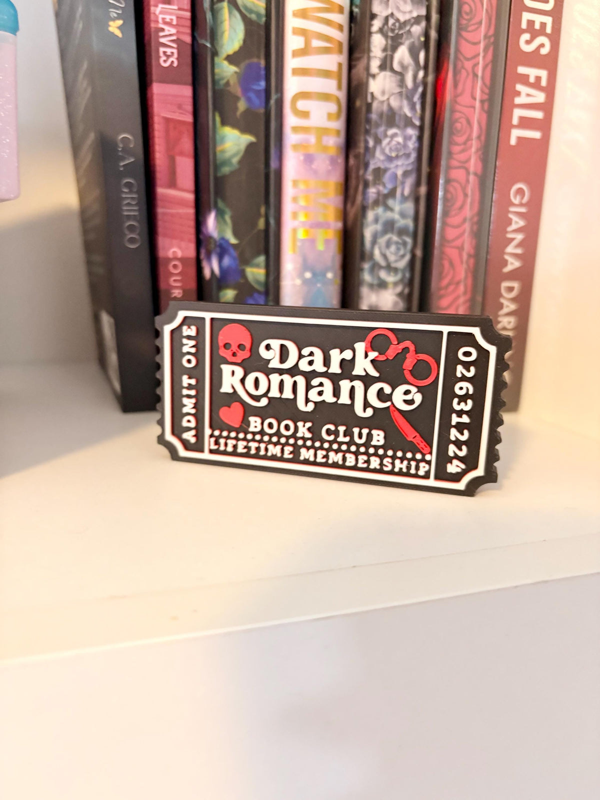 3D Printed Dark Romance Book Club Sign | Ticket Bookshelf Decor